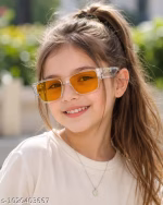 Yellow trendy4 to 8 years transparent frame girls sunglasses